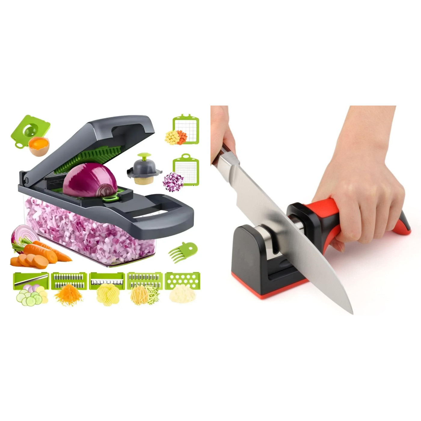 Kit Cortador Fatiador Legumes + Afiador Facas Manual - 1