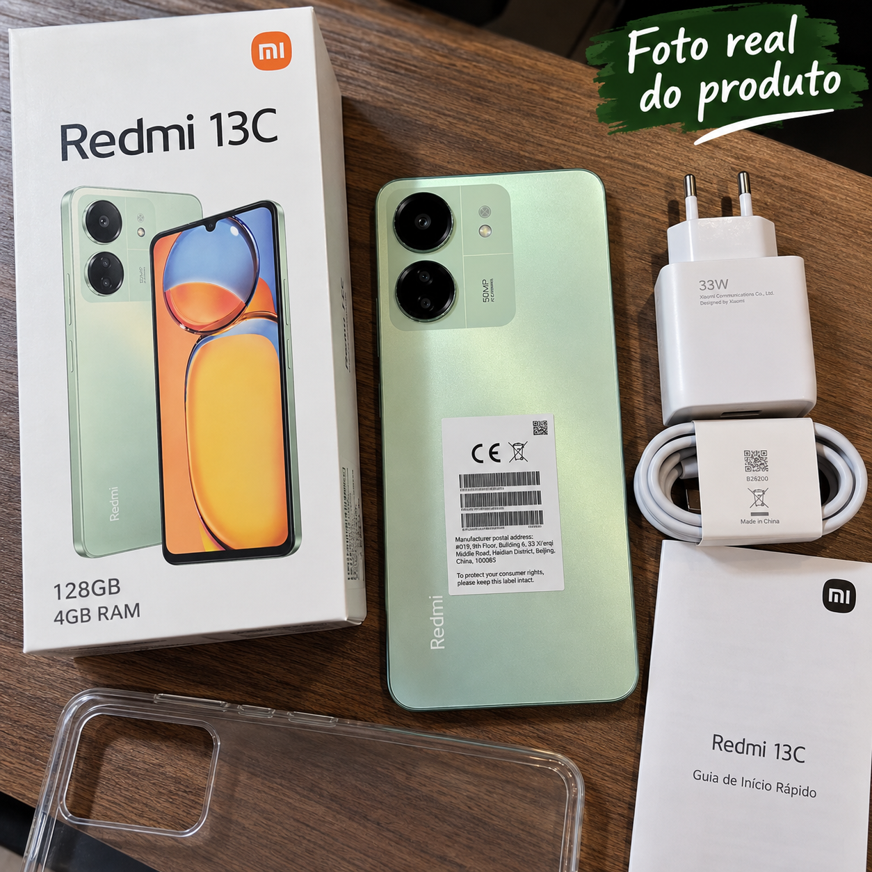 Kit Smartphone Xiaomi Redmi 13C 128GB 4GB RAM Verde 4G - 8