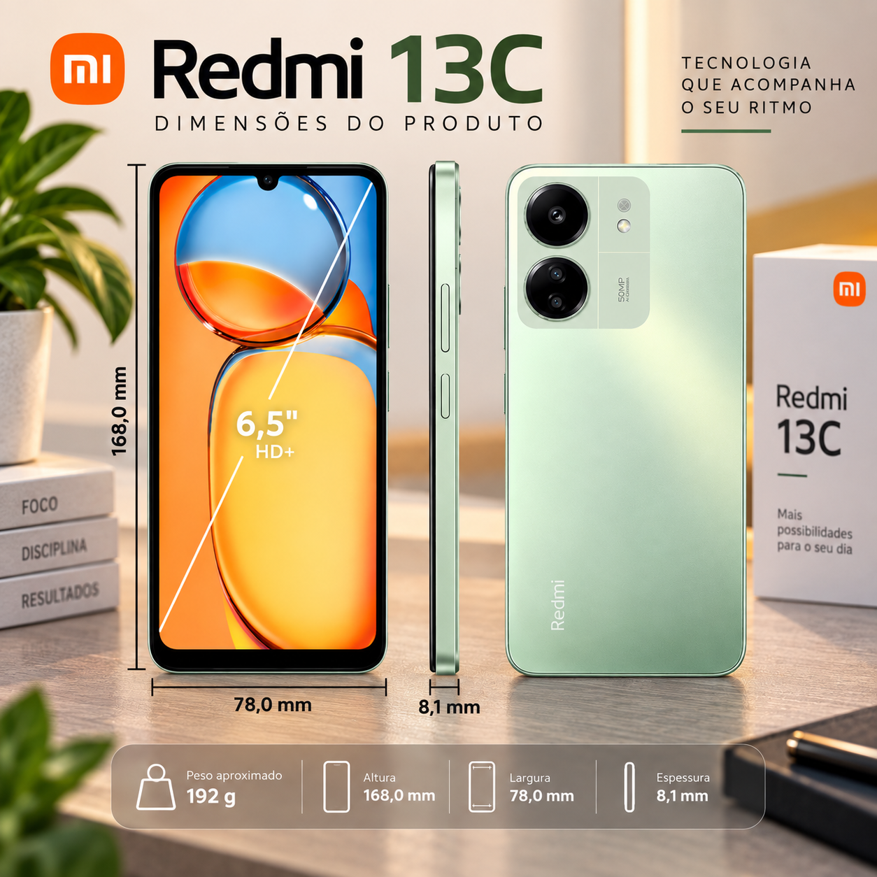 Kit Smartphone Xiaomi Redmi 13C 128GB 4GB RAM Verde 4G - 5