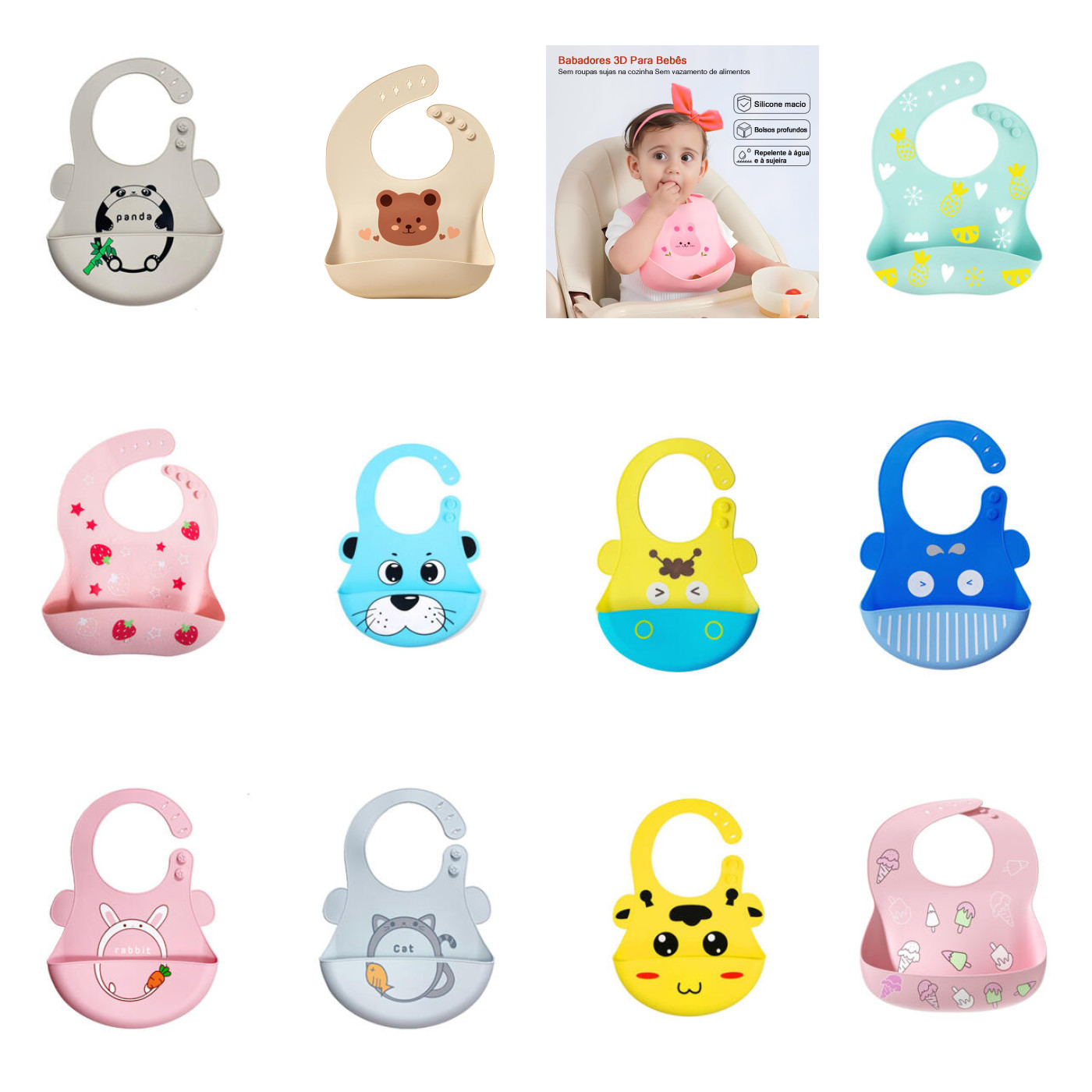 Babador de Silicone Infantil para Alimentação Impermeável - 1