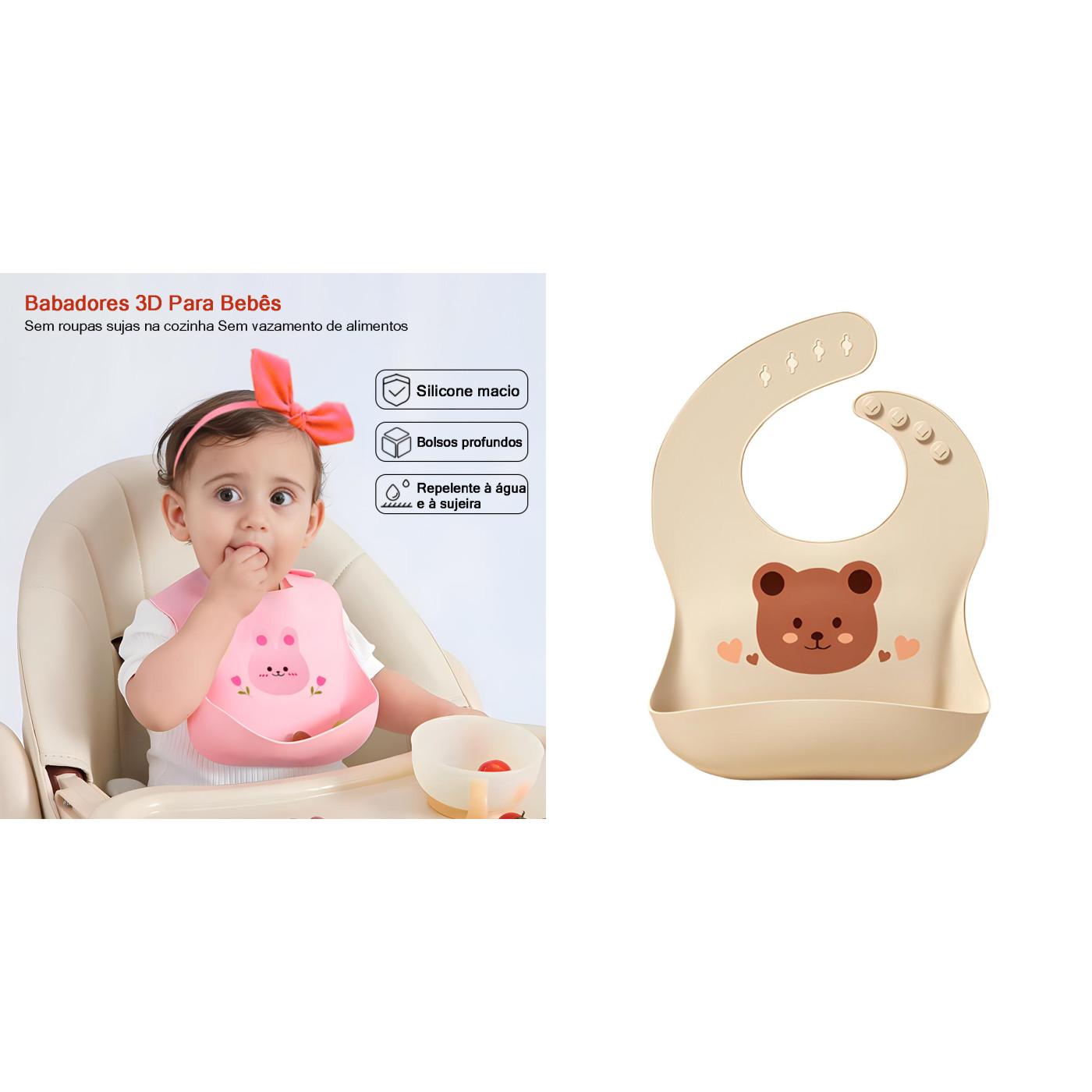 Kit Babador Infantil Silicone Impermeável com coletor BLW - 1