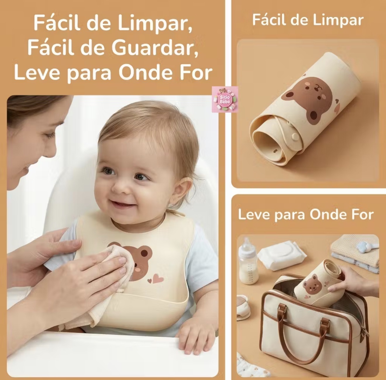 Kit Babador Infantil Silicone Impermeável com coletor BLW - 6