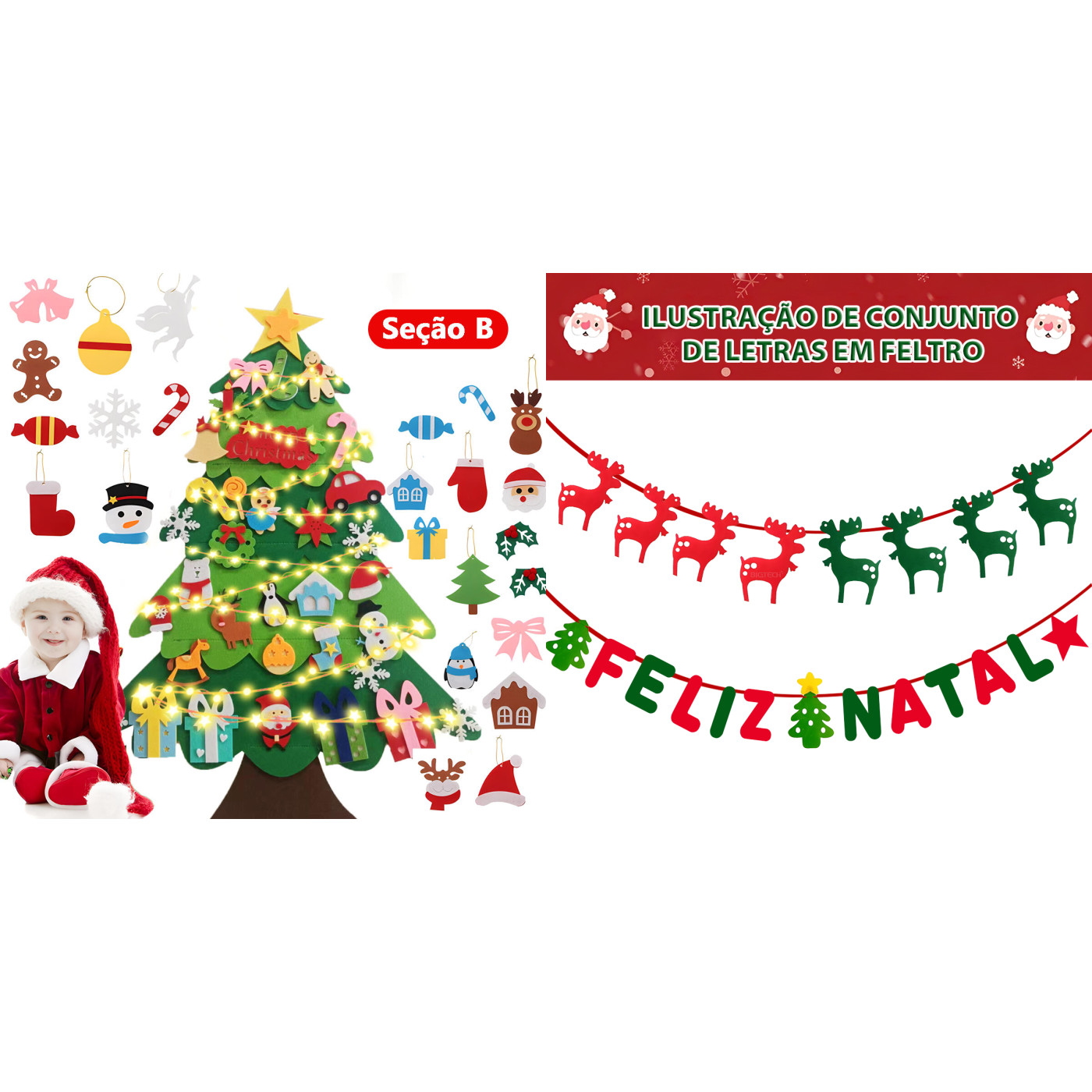 Kit Árvore Natal Feltro + Enfeite Natal Feltro Varal - 1