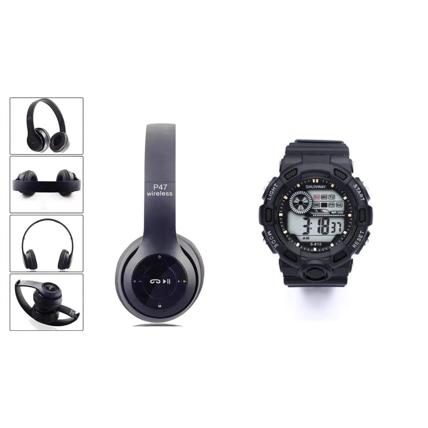 Kit Fone Bluetooth P47 + Relógio Digital Esportivo - 1